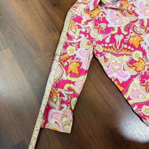 Lauren Ralph Lauren Paisley Cotton Button Up Neon Pink Green Funky Retro Sz M - Picture 5 of 7
